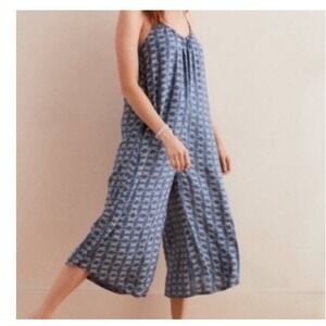 Aerie Jumpsuit Blue Print Sleeveless Casual Wide‎ Leg Cropped Size XS